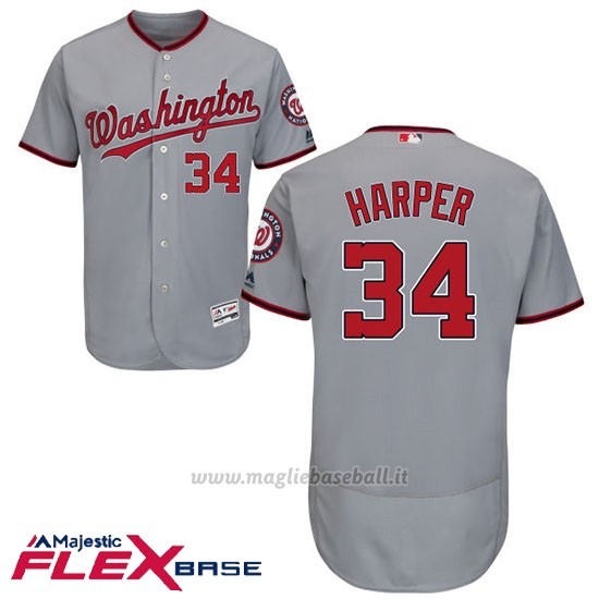 Maglia Baseball Uomo Washington Nationals Wanshington Bryce Harper Grigio Flex Base Autentico Collezione